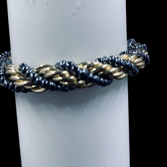 Vintage Boho Gold Tone Beaded Rope Bracelet Toggle Clasp Tassel Trendy Statement - Picture 5 of 6